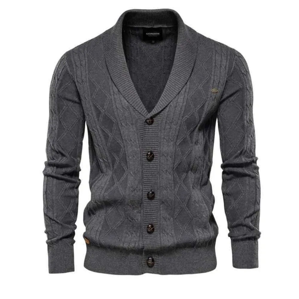 Aiopeson Men's Argyle Cable Knit Cotton Blend Cardigan Sweater Dark Gray 3XL